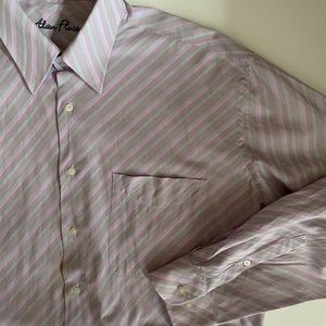Alan Flusser Pink Blue Vertical Striped Long Sleeve Dress Shirt Men’s Large